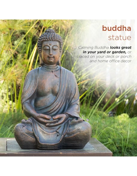 Alpine Corporation 15" Tall Indoor/Outdoor Meditating Buddha Statuary Décor