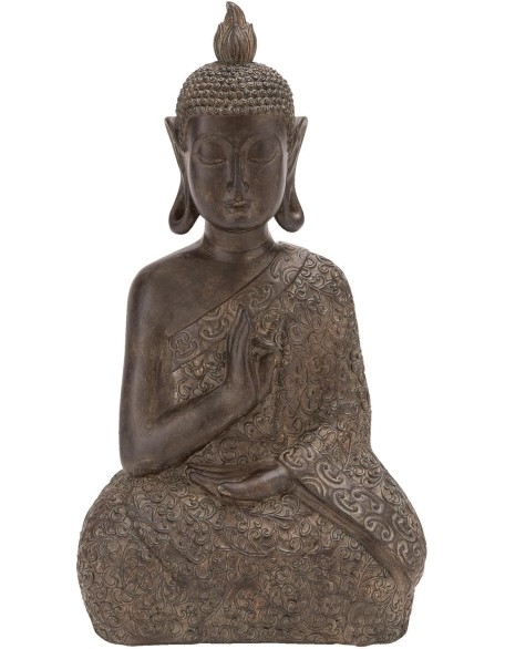 Polystone Buddha Decorative Sculpture Meditating Home Decor Statue with Engraved Carvings and Relief Detailing, Accent Figurine 9" x 6" x 17", Brown