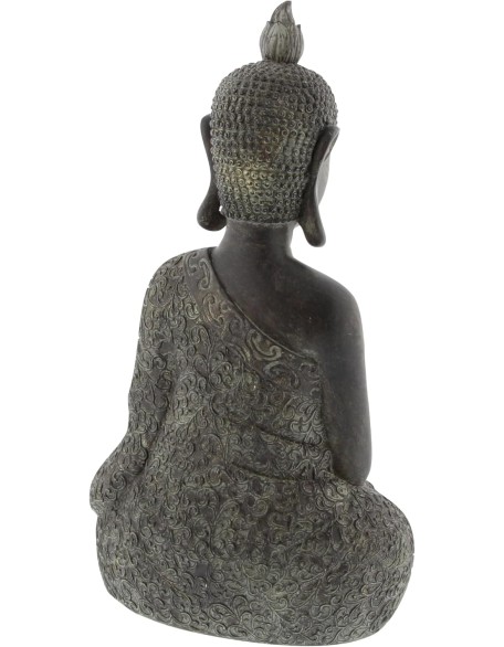 Polystone Buddha Decorative Sculpture Meditating Home Decor Statue with Engraved Carvings and Relief Detailing, Accent Figurine 9" x 6" x 17", Brown