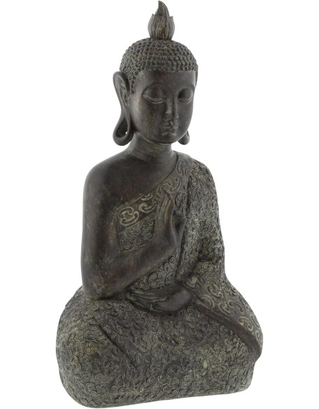 Polystone Buddha Decorative Sculpture Meditating Home Decor Statue with Engraved Carvings and Relief Detailing, Accent Figurine 9" x 6" x 17", Brown