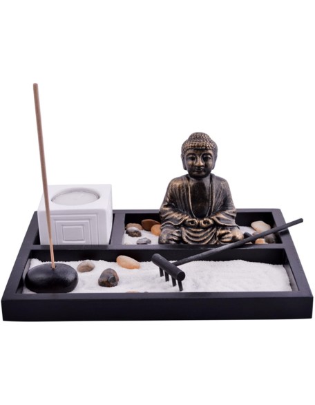 Feng Shui Garden Sand Buddha Rake Tealight Incense Holder W Red String Bracelet SKU:L1008