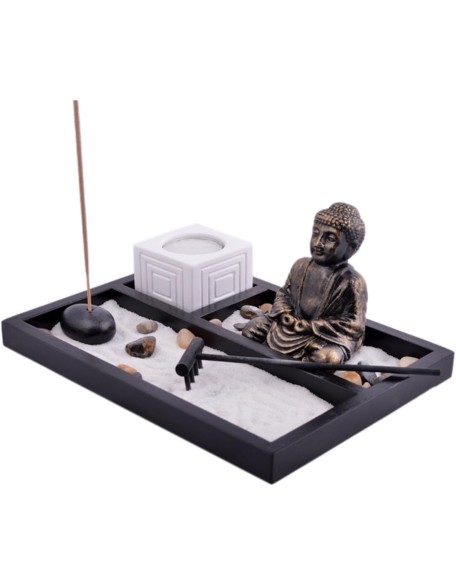 Feng Shui Garden Sand Buddha Rake Tealight Incense Holder W Red String Bracelet SKU:L1008