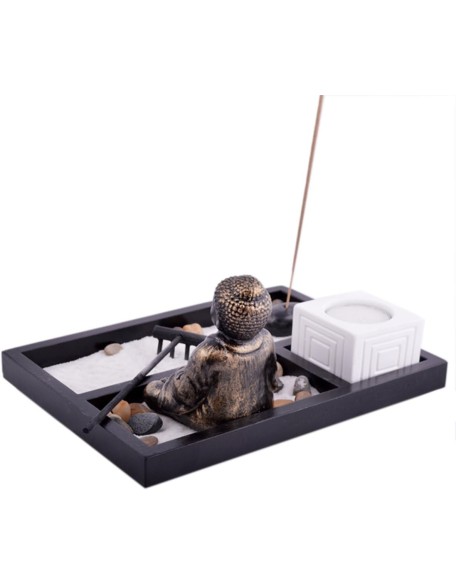 Feng Shui Garden Sand Buddha Rake Tealight Incense Holder W Red String Bracelet SKU:L1008