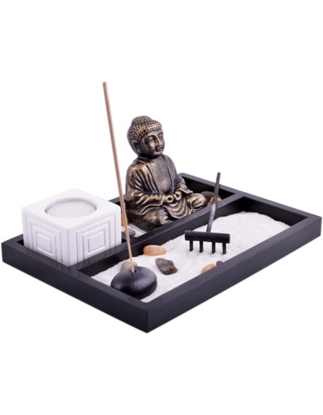 Feng Shui Garden Sand Buddha Rake Tealight Incense Holder W Red String Bracelet SKU:L1008