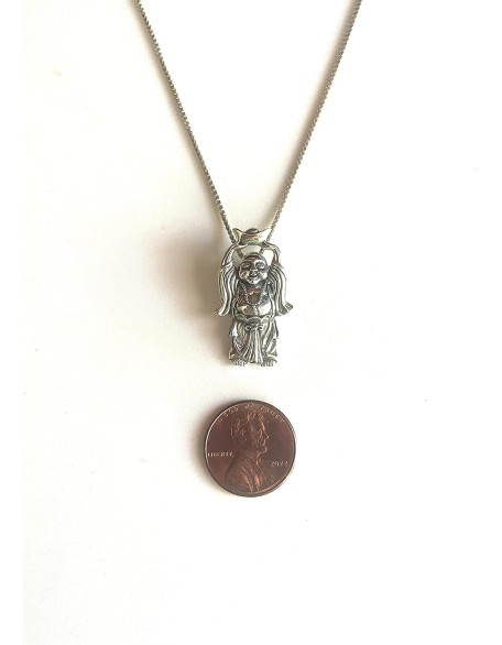 Hotei Money Buddha Offering Prosperity Sterling Silver Pendant Necklace 18"