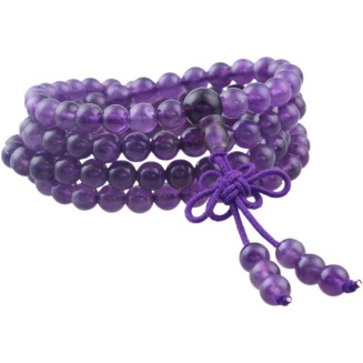 Amethyst 108 Tibetan Buddhist Mala Bracelet Stone Beaded Prayer Bead