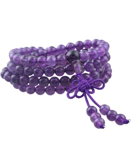 Amethyst 108 Tibetan Buddhist Mala Bracelet Stone Beaded Prayer Bead