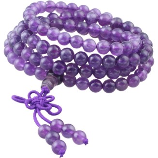 Amethyst 108 Tibetan Buddhist Mala Bracelet Stone Beaded Prayer Bead