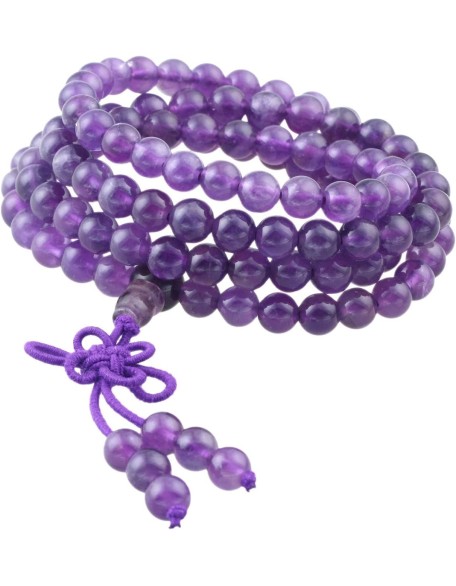 Amethyst 108 Tibetan Buddhist Mala Bracelet Stone Beaded Prayer Bead