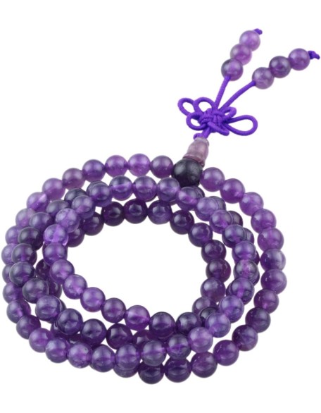 Amethyst 108 Tibetan Buddhist Mala Bracelet Stone Beaded Prayer Bead