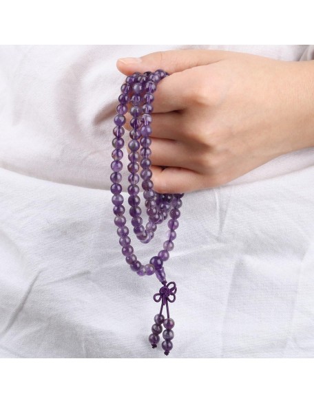 Amethyst 108 Tibetan Buddhist Mala Bracelet Stone Beaded Prayer Bead