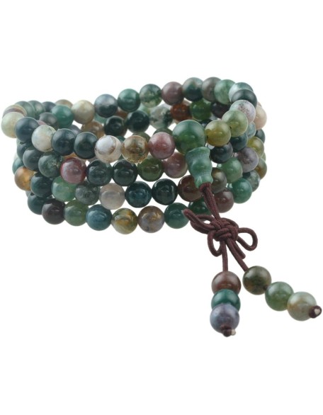 Indian Agate 108 Tibetan Buddhist Mala Bracelet Stone Beaded Prayer Bead