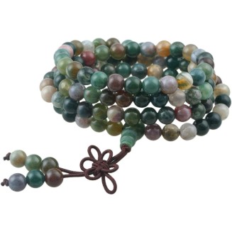 Indian Agate 108 Tibetan Buddhist Mala Bracelet Stone Beaded Prayer Bead