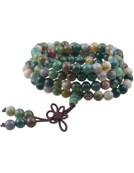 Indian Agate 108 Tibetan Buddhist Mala Bracelet Stone Beaded Prayer Bead