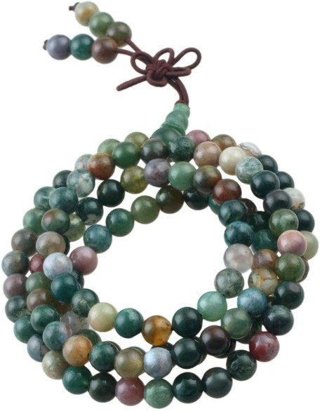 Indian Agate 108 Tibetan Buddhist Mala Bracelet Stone Beaded Prayer Bead