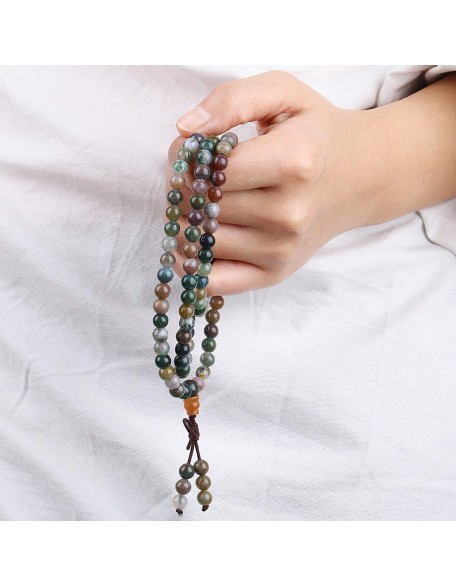 Indian Agate 108 Tibetan Buddhist Mala Bracelet Stone Beaded Prayer Bead