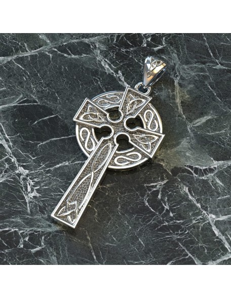 Men's XL 925 Sterling Silver Irish Celtic Knot Cross Antique Finish Pendant