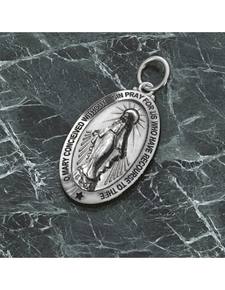 Ladies 925 Sterling Silver 32.5mm Virgin Mary Antique Finish Necklace, 18in to 24in