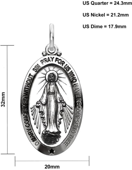 Ladies 925 Sterling Silver 32.5mm Virgin Mary Antique Finish Necklace, 18in to 24in