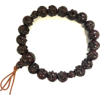 Bodhi Wood Skull Japanese Juzu Bracelet Buddhist Prayer beads Asian Rosary Made in Kyoto Mala Beads Bracelet for Men