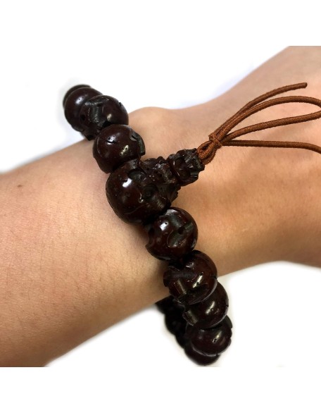 Bodhi Wood Skull Japanese Juzu Bracelet Buddhist Prayer beads Asian Rosary Made in Kyoto Mala Beads Bracelet for Men