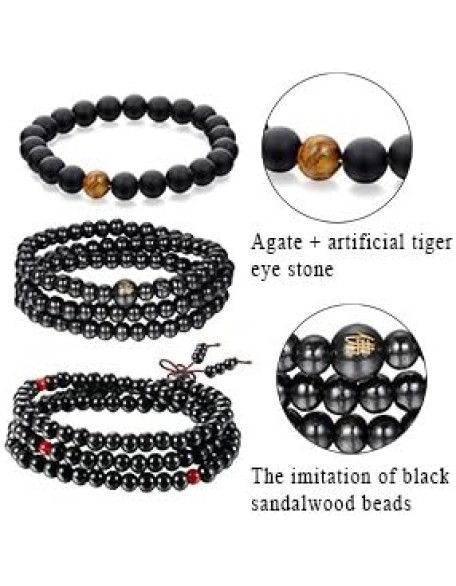 3 PCS 6mm Sandal Wood Beads Buddhist Bracelet Buddha Mala Religious Prayer Red Black Color