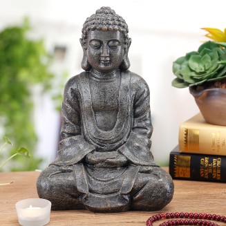 MyGift 11.5-Inch Sitting Buddha Statue, Premium Gray Resin Meditation Zen Buddha Home Decor, Decorative Yoga, Garden, Alter, Prayer Spiritual Living Figurine