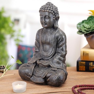 MyGift 11.5-Inch Sitting Buddha Statue, Premium Gray Resin Meditation Zen Buddha Home Decor, Decorative Yoga, Garden, Alter, Prayer Spiritual Living Figurine