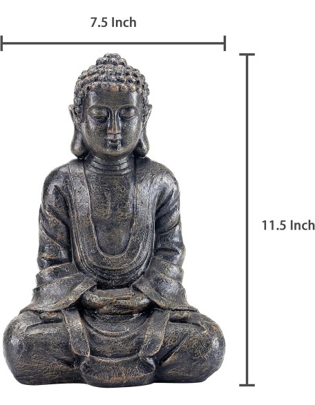 MyGift 11.5-Inch Sitting Buddha Statue, Premium Gray Resin Meditation Zen Buddha Home Decor, Decorative Yoga, Garden, Alter, Prayer Spiritual Living Figurine