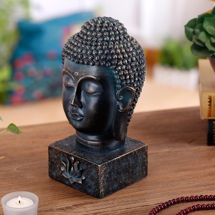 MyGift Rustic Spiritual Zen Buddha Head Figurine, Calming Meditation Statue with Lotus Sculpted Display Base