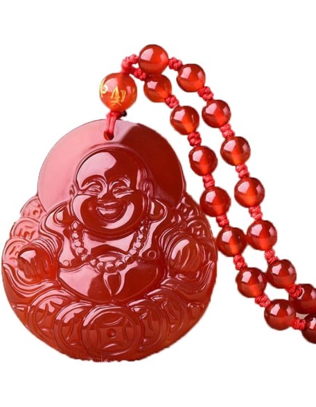 Natural agate Stone Handmade Carved Lucky Happy laughter Maitreya Buddha Pendants Amulet Necklaces