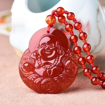 Natural agate Stone Handmade Carved Lucky Happy laughter Maitreya Buddha Pendants Amulet Necklaces