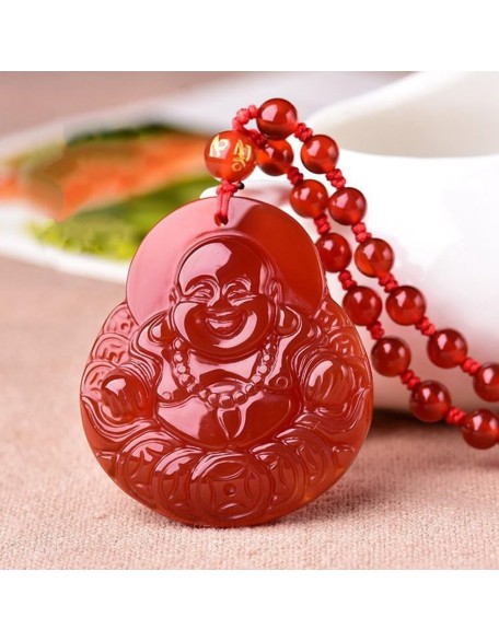 Natural agate Stone Handmade Carved Lucky Happy laughter Maitreya Buddha Pendants Amulet Necklaces