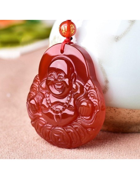 Natural agate Stone Handmade Carved Lucky Happy laughter Maitreya Buddha Pendants Amulet Necklaces