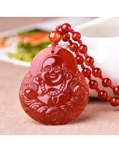 Natural agate Stone Handmade Carved Lucky Happy laughter Maitreya Buddha Pendants Amulet Necklaces