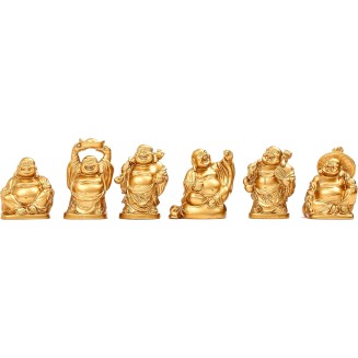 Feng Shui 2'' Golden Resin Laughing Buddha Statue Figurines Set of 6 BS019