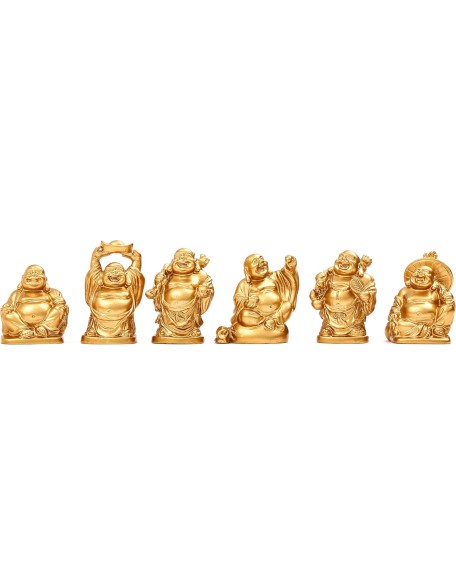 Feng Shui 2'' Golden Resin Laughing Buddha Statue Figurines Set of 6 BS019