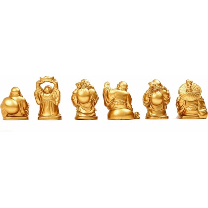 Feng Shui 2'' Golden Resin Laughing Buddha Statue Figurines Set of 6 BS019