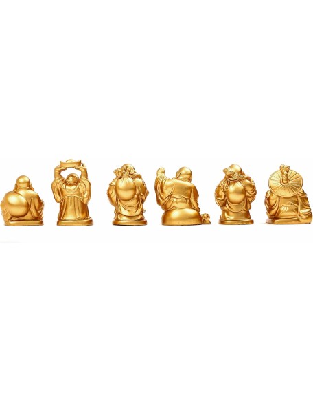 Feng Shui 2'' Golden Resin Laughing Buddha Statue Figurines Set of 6 BS019