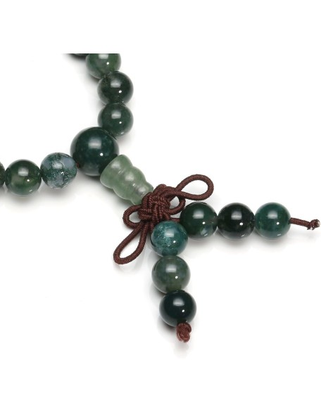 108 Mala Beads Bracelet 6mm 8mm Natural Indian Agate/Green Moss Agate Gemstone Healing Crystal Stone Beaded Bracelet Hand Knotted Prayer Mala Beads Necklace for Yoga Meditation Balance