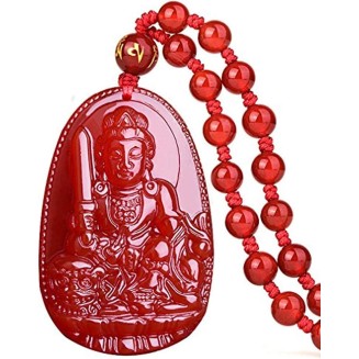 Buddha Pendant Necklace Bodhisattva Amulet Talisman Made of Agate Gemstone red green (red agate Manjushri (Wisdom))