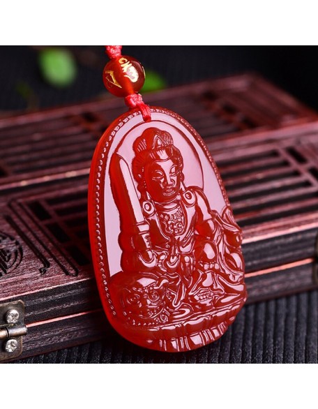 Buddha Pendant Necklace Bodhisattva Amulet Talisman Made of Agate Gemstone red green (red agate Manjushri (Wisdom))