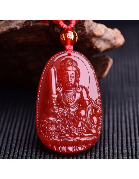 Buddha Pendant Necklace Bodhisattva Amulet Talisman Made of Agate Gemstone red green (red agate Manjushri (Wisdom))