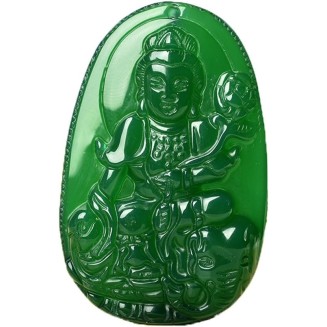 Buddha Pendant Necklace Bodhisattva Amulet Talisman Made of Agate Gemstone red green (green agate Samantabhadra (Worthy))