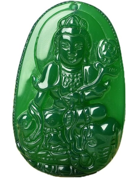 Buddha Pendant Necklace Bodhisattva Amulet Talisman Made of Agate Gemstone red green (green agate Samantabhadra (Worthy))