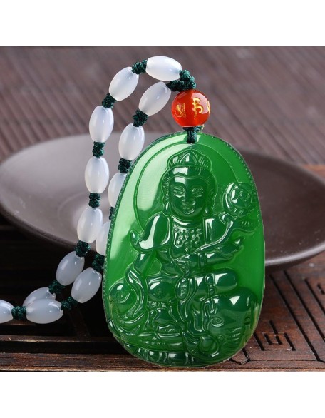 Buddha Pendant Necklace Bodhisattva Amulet Talisman Made of Agate Gemstone red green (green agate Samantabhadra (Worthy))