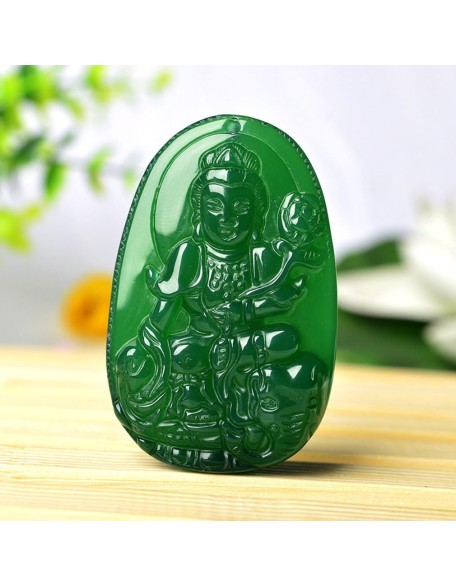 Buddha Pendant Necklace Bodhisattva Amulet Talisman Made of Agate Gemstone red green (green agate Samantabhadra (Worthy))