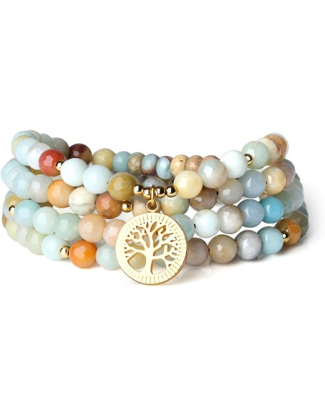 Tree of Life 108 Mala Beads Stone Wrap Bracelet Necklace