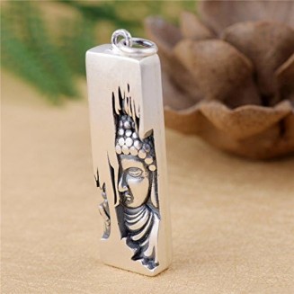 Large 990 Sterling Silver Sakyamuni Buddha Pendant with Lotus Flower Vintage Amulet Protection Jewelry for Men Women