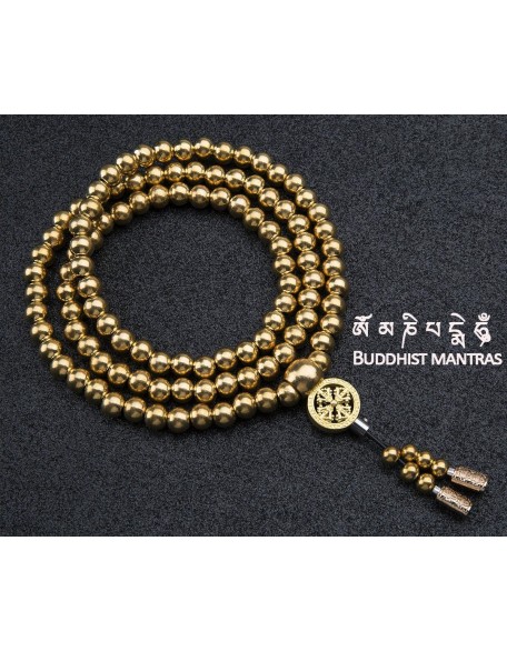 108 Destiny Nepal Prayer Full Metal Buddism Bead Mala Necklace (full brass)